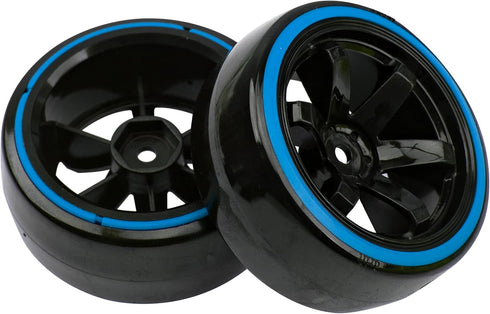 1/10 RC Drift Car Tires Hard Plastic Tyre & 12mm Hex Hub Wheel Rims 6 Spoke Compatible with Traxxas HSP Tamiya Kyosho