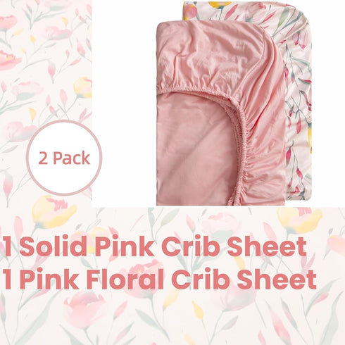 2 Pack 5228 SDIII Pink Floral Crib Sheets for Baby Girl Stretchy Microfiber Jersey Knit Pink Crib Sheets for Standard