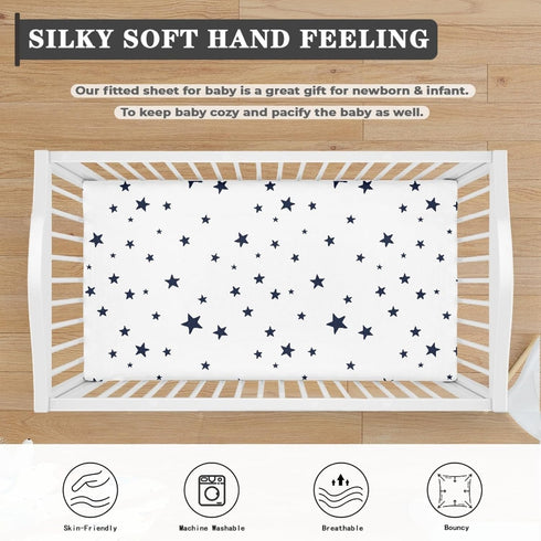 Streeyiu 52x28x8 Stars Baby Crib Sheets for Boys Girls Navy Blue Star Fitted Crib Sheet for Standard Crib and Toddler