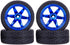 4PCS 1:10 RC Tires and Plastic Wheels Rims for On Road Touring Racing Drift Car, Traxxas HSP HPI (Blue)