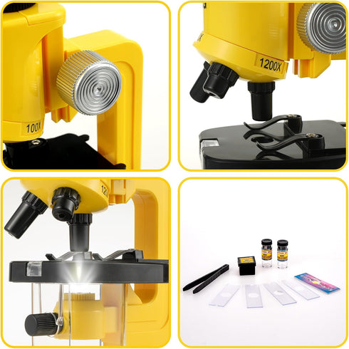 Little World Science Kits for Kids, Beginner Microscope Kit with LED 100X 400X 1200X Magnification