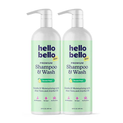 20 Oz (Pack 2) Hello Bello Sweet Pear Shampoo & Body Wash, Hypoallergenic, Dermatologist & Pediatrician Tested Formula