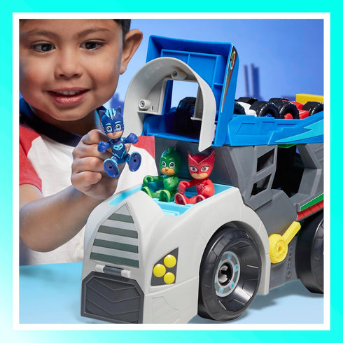 PJ MASKS Power Heroes Hero Hauler Truck Playset - Includes 2 Duo Racer Superhero Toy Cars, Preschool Toys for Boys and