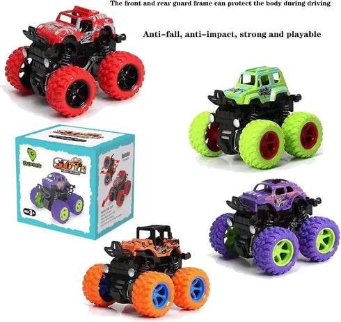 (4 Monster Truck Toys, Friction Powered Monster Trucks for Boys, Push and Go Vehicles Toy for Kids, Inertia Vehicle