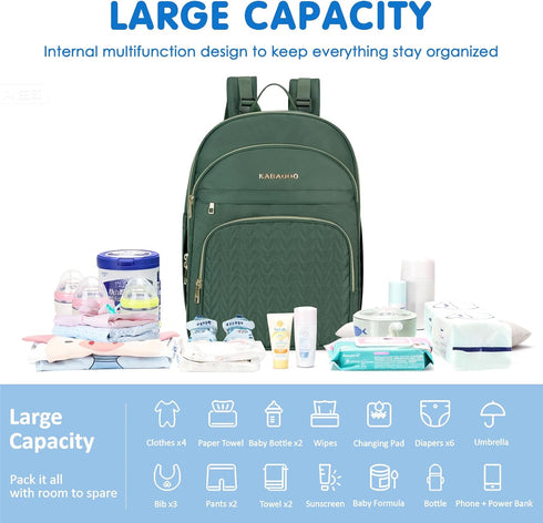 Backpack, Backpack KABAQOO Baby Diaper Bag Waterproof Diaper for Mom & Dad with Changing Pad, Insulated Pockets