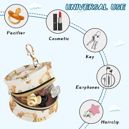PYBUG Honey Bear Round Pacifier Storage Case, Polyester & TPU Lined with Hook Buckle, Pacifier Container Box for Baby