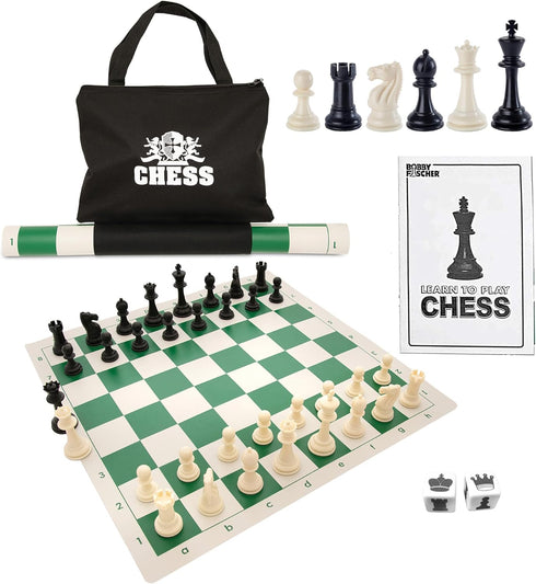 WE Games Chess Set - Tournament Style with 34 Pieces, Vinyl Roll-Up
