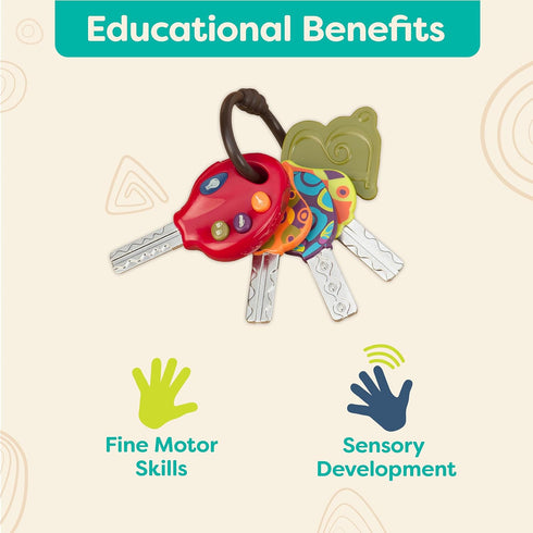 B. toys LucKeys Pretend Play Keys, 4 Textured Toy Keys for Babies & Toddlers with Flashlight Sounds