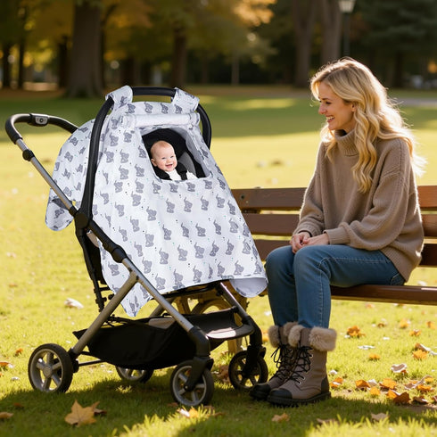 2 Car Seat Cover Baby, Carseat Covers Baby with Layers Breathable Windows, Windproof Infant Car Seat Cover, Kick-Proof