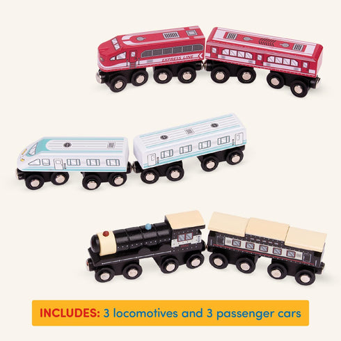 6 Set 3+ Battat Classic Magnetic Wooden Trains Pieces Wooden Railroad Engines & Cars Years