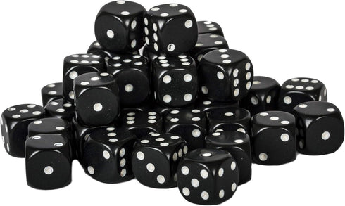Black with White Dice Block, 12mm D6, Pack of 36