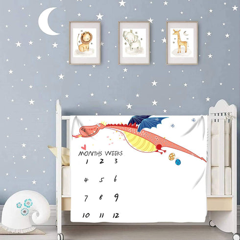 Dinosaur Fire Dragon Baby Monthly Blanket 48x40in - Unisex Baby Growth Chart Blanket BTXYME11