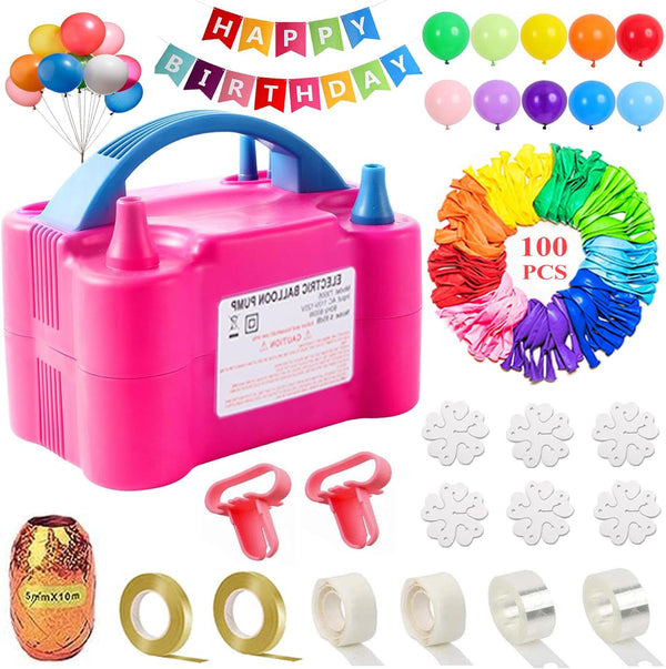 Electric Balloon Pump, 110V-120V Portable Dual Nozzle Blower with Balloons, Tying Tools for Party Decorations
