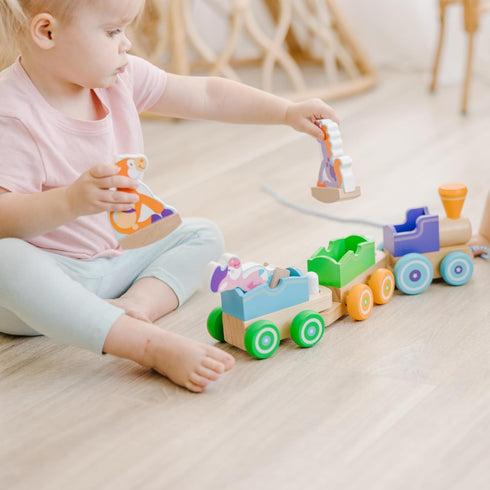 Melissa & Doug First Play Wooden Rocking Farm Animals Pull Train Toy