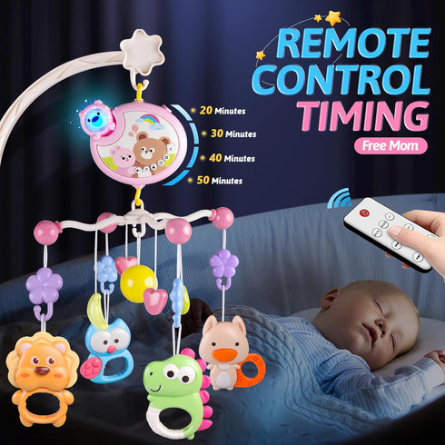 RSEPD Pack Crib Mobile with Music and Lights, Baby Mobiles for Cribs, Nursery Musical Mobile for Bassinets Toys Hanging