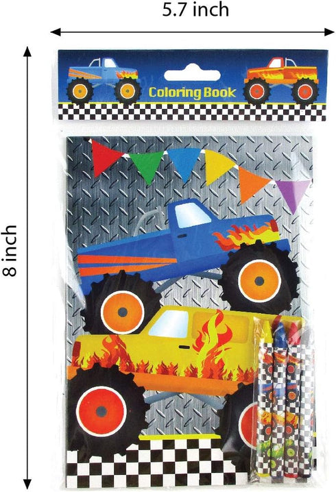 Set 12 48 TINYMILLS Monster Truck Coloring Book with Coloring Books and Crayons Monster Truck Birthday Party Supplies