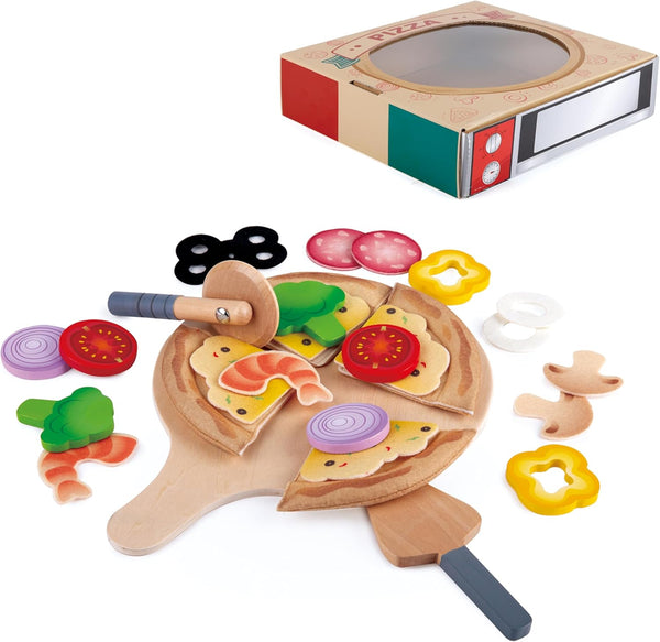 Hape Perfect Pizza Wooden Playset - 2-in-1 Pizza Oven & Delivery Box, 29 PCs Pretend Play for Toddlers