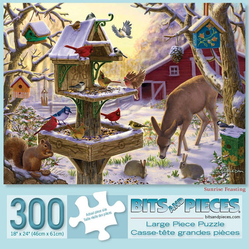 Set 300 Bits and Pieces Value of Two Piece Jigsaw Puzzles for Adults Building a Snowman on a Snow Day, Sunrise Feasting