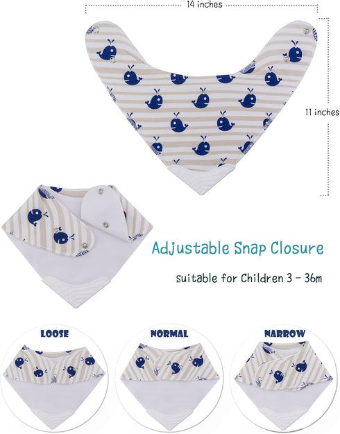 Giftty Baby Teething Bibs, 5-Pack Bandana Bibs with Teether, BPA-Free Cotton Drool Bib for Boys and Girls (Aqua)