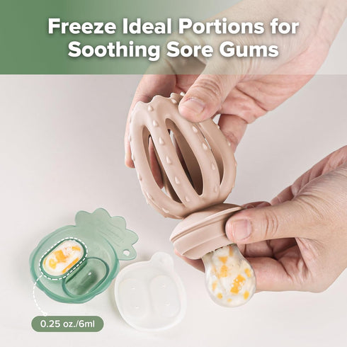 4 Haakaa Octopus Baby Fruit Food Feeder & Mini Freezer Nibble Tray Combo, Breastmilk Popsicle Molds for Cooling Relief