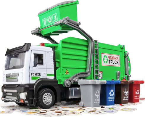Garbage Truck Toys for Kids, Metal Diecast Toy Car, Pull Back Toy