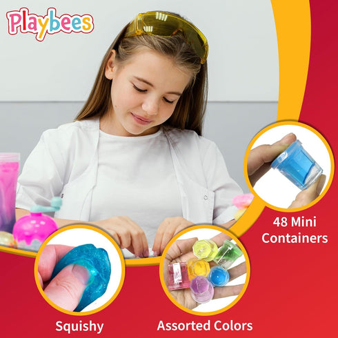 Mini Putty with Glitter, 48 Pack Neon Color Sludge, Educational Fidget Toy for Stress Relief and Party Favors