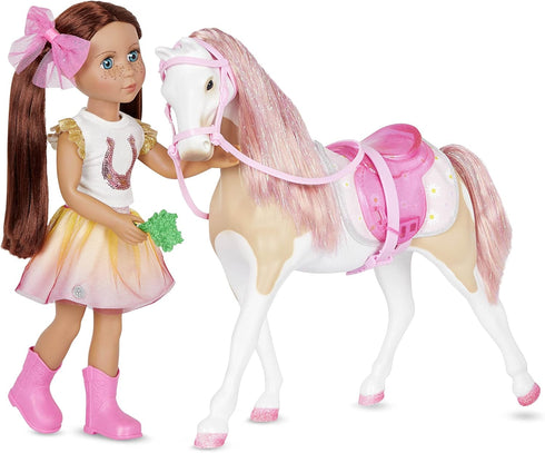 14-Inch Set 3+ Glitter Girls Toy Horse Bonnie Pink Mane & Tail with Silver Hair Tinsels Removable Saddle, Floral