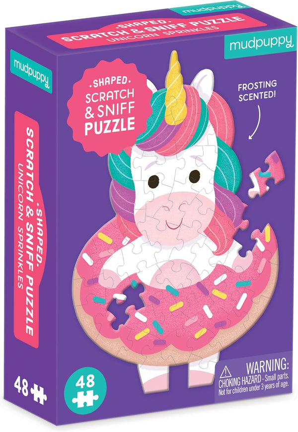 Mudpuppy Unicorn Sprinkles – 48 Piece Mini Scratch & Sniff Puzzle with Fun Illustrations of A Donut Floatie Unicorn