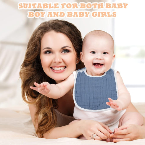 Loopeer 10 Pcs Snap Muslin Bibs – Soft Snap Bibs for Teething and Drooling for Boy and Girl Infants