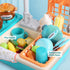 CUTE STONE Play Kitchen Sink Toys with Upgraded Real Faucet, Play Cooking Stove, Cookware Pot and Pan,Play Food, Color