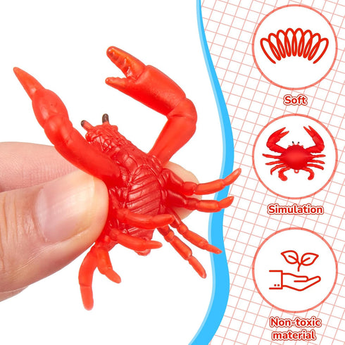 50 Lewtemi Pcs Mini Red Crab/Crawfish Toy Soft TPR Rubber Fake Crab Models Lifelike Crawfish Decorations for Early