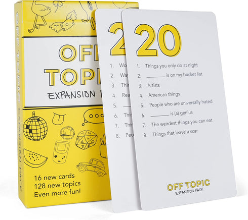 OFF TOPIC Adult Party Game Expansion Pack - 128 New Topics for Fun Board and Card Game Night