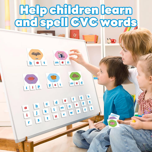 CVC Word Games,Magnetic Letters & Flash Cards,Phonics Games,Alphabet Learning Toys, Refrigerator Fridge ABC Magnets for Kids,Speech Therapy Toys for Toddler,Spelling for Preschool Classroom