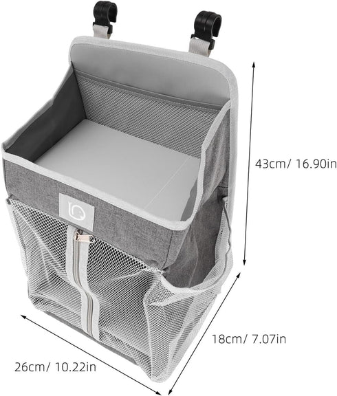 Beaupretty Hanging Nursery Organizer Bedside Storage Bag Diaper Caddy Tote with Multiple Pockets Gray Fabric for Crib