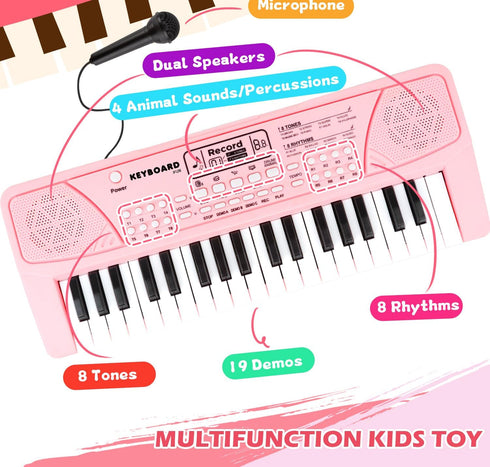 37 3/4/5/6 M SANMERSEN Kids Piano Keyboard with Microphone Keys Portable Electronic Keyboards for Beginners Musical Toy