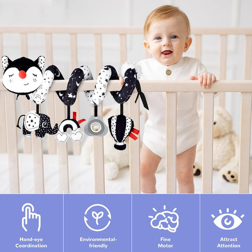 XIXILAND Black and White Musical Car Seat Toys - High Contrast Infant Stroller Toys for Newborns 0-6 Months