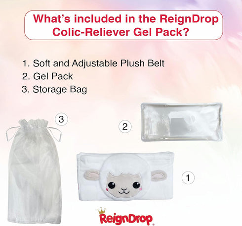 ReignDrop Set Pack, Pack) Colic Relief for Newborns Gas Relief with Belly Band, Gel Storage Bag Soothing Calming Warm