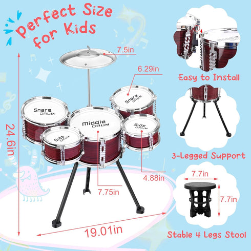 Set, 5 Set 3-5 Upgraded Kids Drum Piece Toy for Toddlers Band Rock Jazz Drum Musical Instrument Toys for Boys Girls