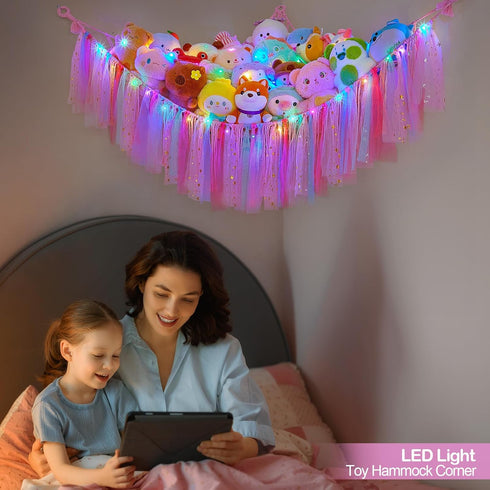 Hammock Hammock FIOBEE Stuffed Animals Net or with LED Light, Toy Hanging Stuffed Animals Storage Organizer Holder Room