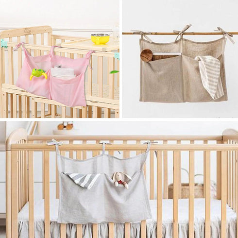 Baby Bedside Hanging Storage Bag, 2 Pockets Organizer for Crib Toy, Nursery Storage for Changing Table, Light Pink