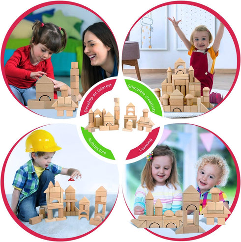 Set Set 3+ Migargle Wooden Building Blocks for Kids - Stacker Stacking Game Construction Toys Preschool Colorful
