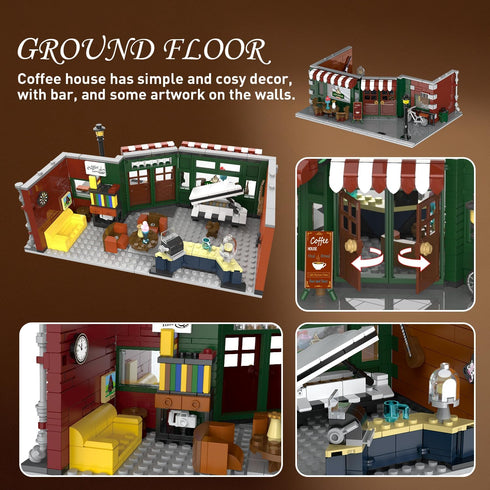 Coffee House Building Set with LED Light, 1589 PCS City Cafe Shop Block Toy for Ages 10 and Up