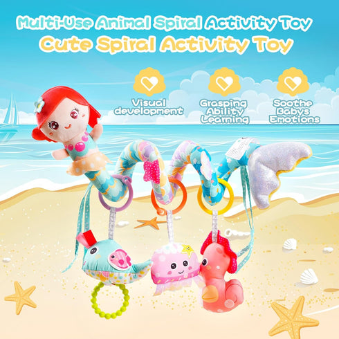 0-6 Koty Carseat Toys Hanging, Blue Mermaid Stroller Toys for Babies Months, Baby Car Seat Toy with Crinkle, Teether