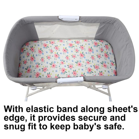 Onacosht Bassinet Sheets Set, 3 Pack for Baby Girl, Soft Jersey Knitted Fitted Sheets, Pink Floral