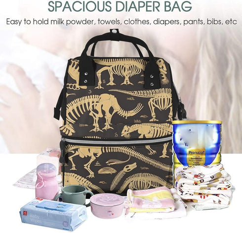 QSMJKLD Backpack Mommy Daypack Dinosaur Skeleton Diaper Bag with Changing Pad, Pacifier Holder - Multifunction Travel