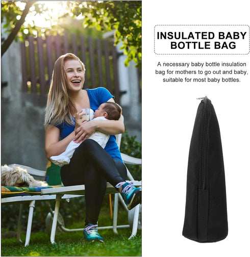Insulated Milk Bottle Pouch for Babies Black Thermal Feeding Bottle Bag with Zippered Closure for Travel and Daily Use