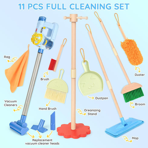 Set 11Pcs Set 3-in-1 Set 3-6 Dreamon Wooden Toddler Cleaning - Kids Cleaning Toy with Kids Vacuum That Really Works