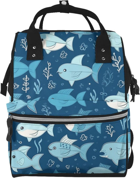 FHEDVBN Cute Blue Fish Diaper Bag Backpack for Women Multifunction Waterproof Mummy Backpacks