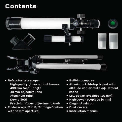 The Thames & Kosmos Telescope, Essential STEM Tool for Children, 100x Magnification, Built-in Compass