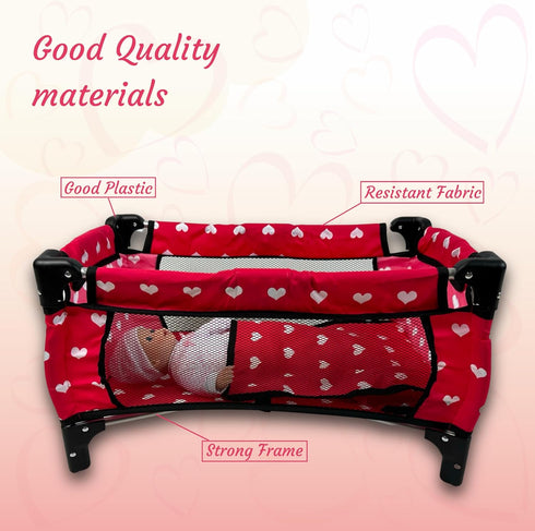 Doll Fold n' Store Pack N' Play - Cute Hearts Design Doll Play Yard